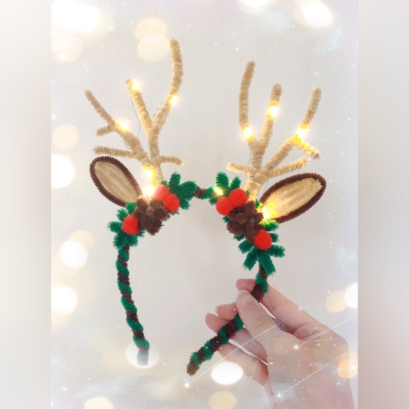 Christmas Headband with Light Reindeer Antlers Handmade Christmas Gift Girls - Picture 1 of 2